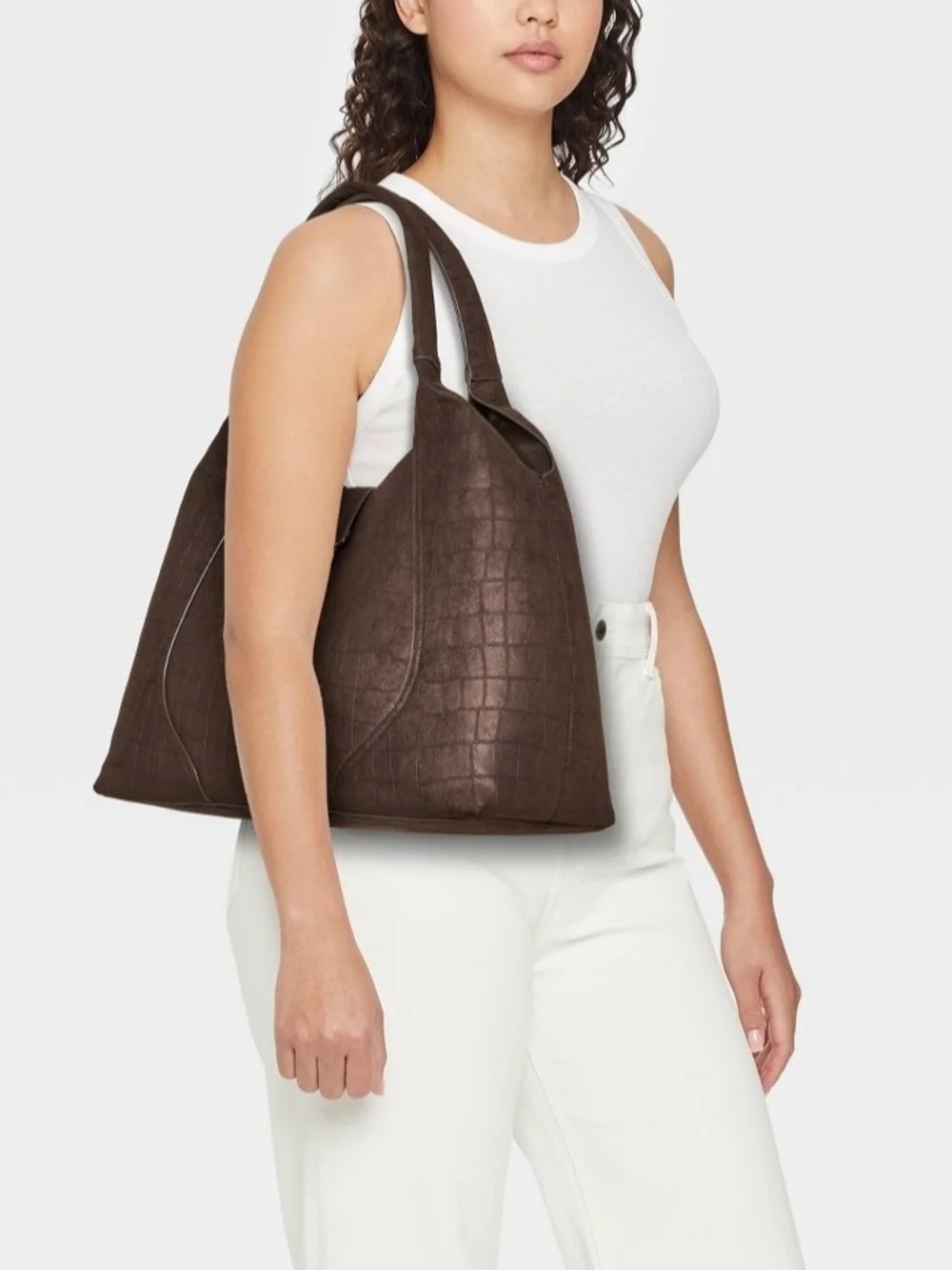 Faux Suede Shoulder Tote Bag NWT